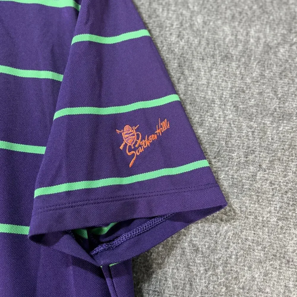 Ralph Lauren RLX Golf‎ Polo Men's M Purple Green Stripe Southern Hills Logo